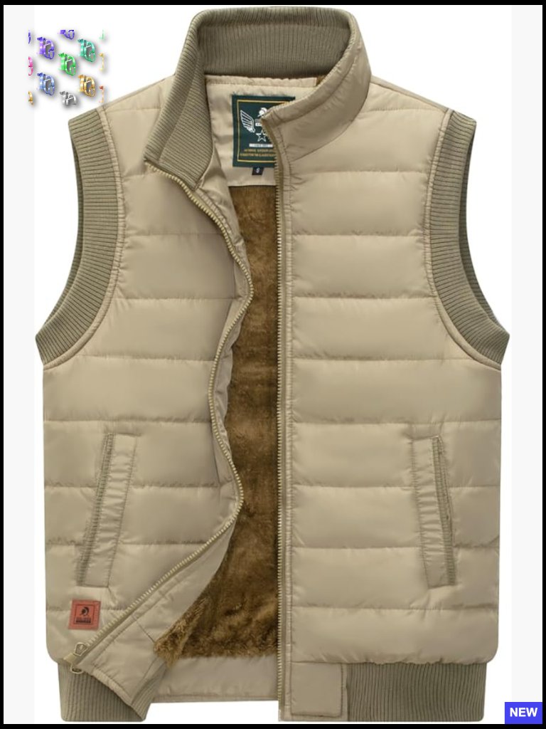Men's Quilted Puffer Vest Stand Collar Winter Outerwear Gilet Relaxed Fit